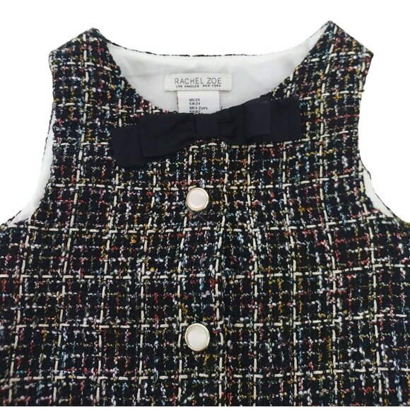 Rachel Zoe Toddler Girls Tweed A-Line Dress W/ Bow & Gold Button Accents Size 2T - Picture 6 of 9